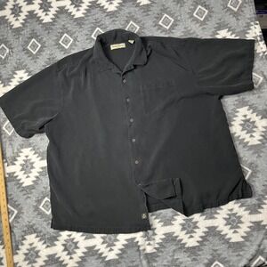 Tommy Bahama Mens 3XB Black 100% Silk Short Sleeve Camp Button Down Shirt Solid